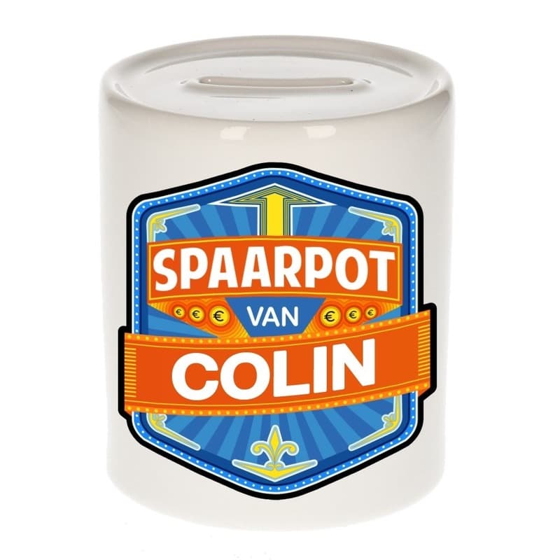 Kinder spaarpot met naam - Colin - keramiek - met dop - wit - Sparen - Spaargeld van Colin