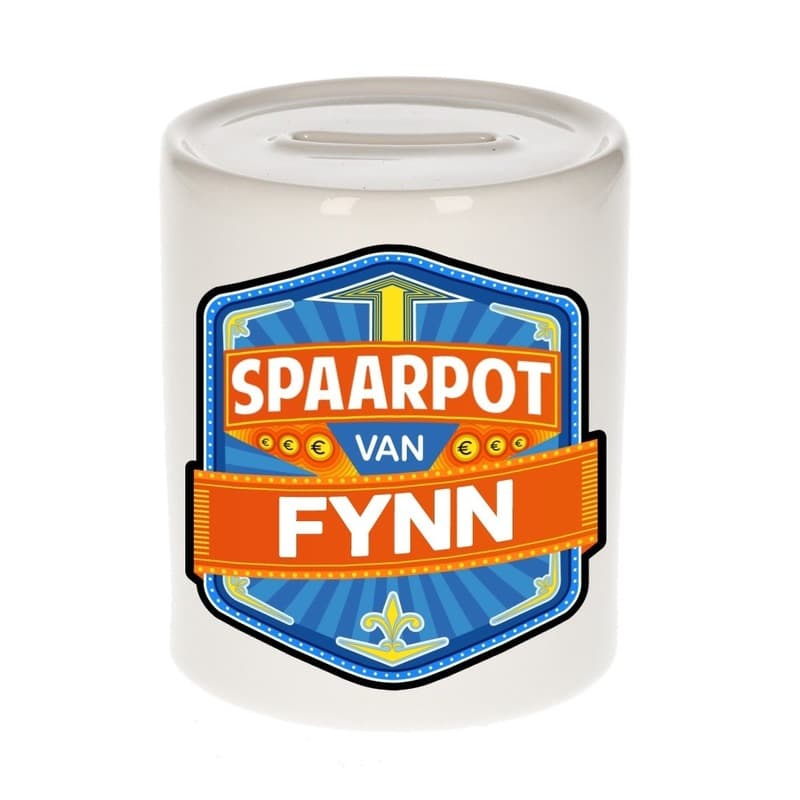 Kinder spaarpot met naam - Fynn - keramiek - met dop - wit - Sparen - Spaargeld van Fynn