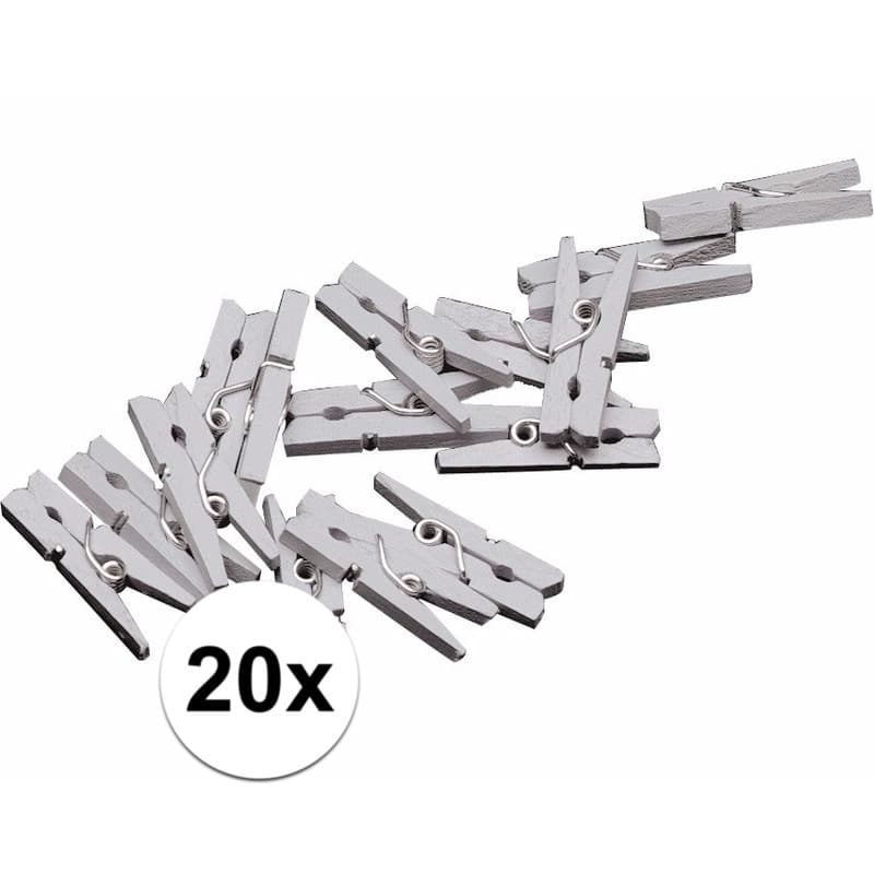 Mini knijpertjes - 20x st - zilver - 2 cm - hout - knijpers - miniknijpers
