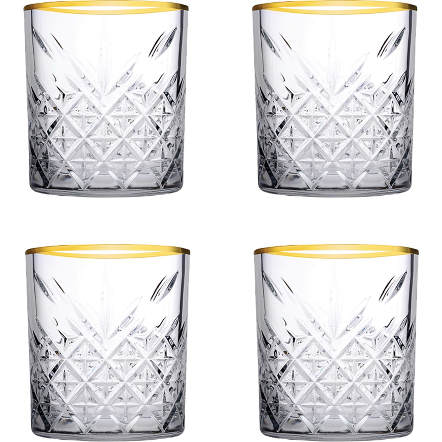 Pasabahce Whisky tumbler glazen - 4x - Timeless serie - transparant/goud - 350 ml