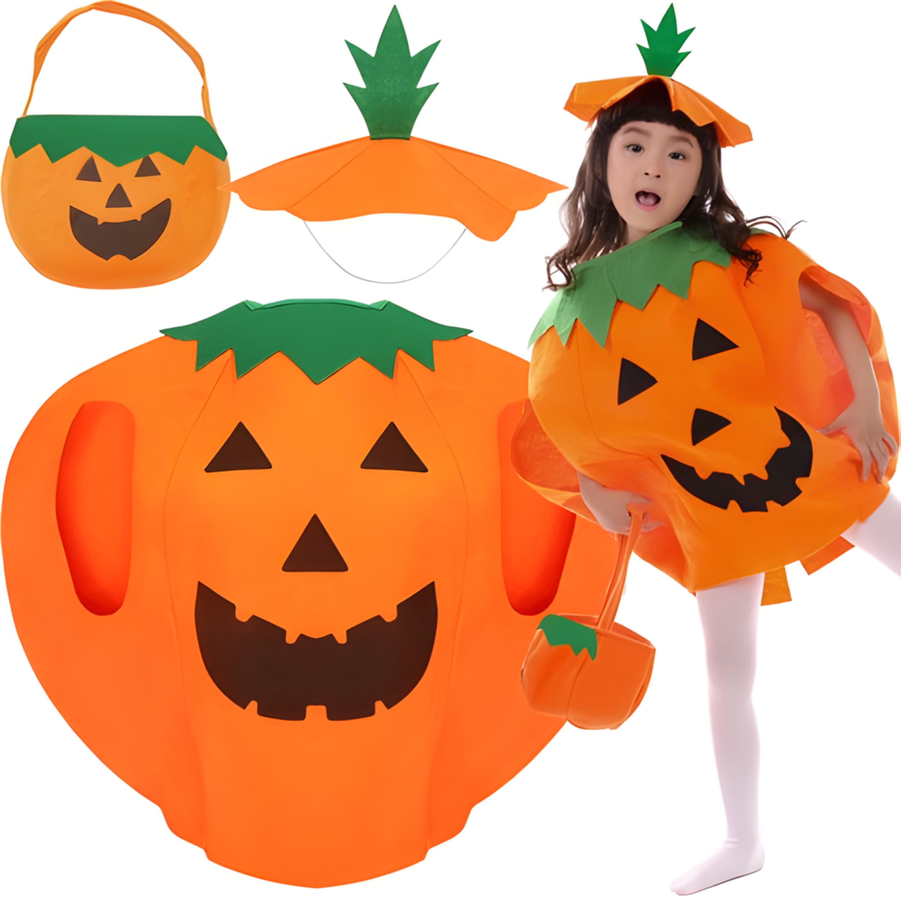 Pompoen kostuum - 3 delig - oranje - vilt - voor kinderen - halloween - horror
