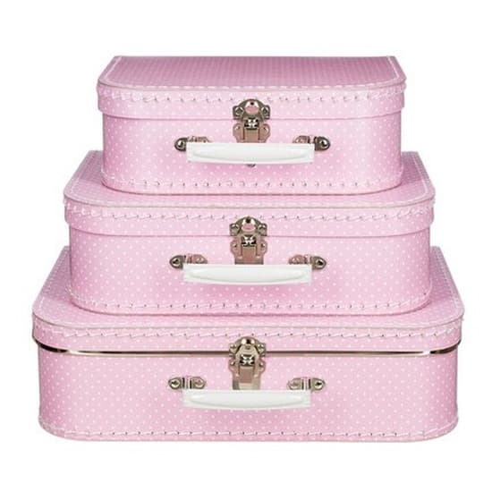 Retro koffertje roze met stippen 25 cm