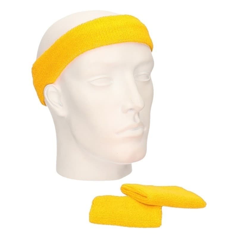 Setje Geel zweetbandjes - Geel sportdag set - pols en hoofd zweetbandjes - volwassenen