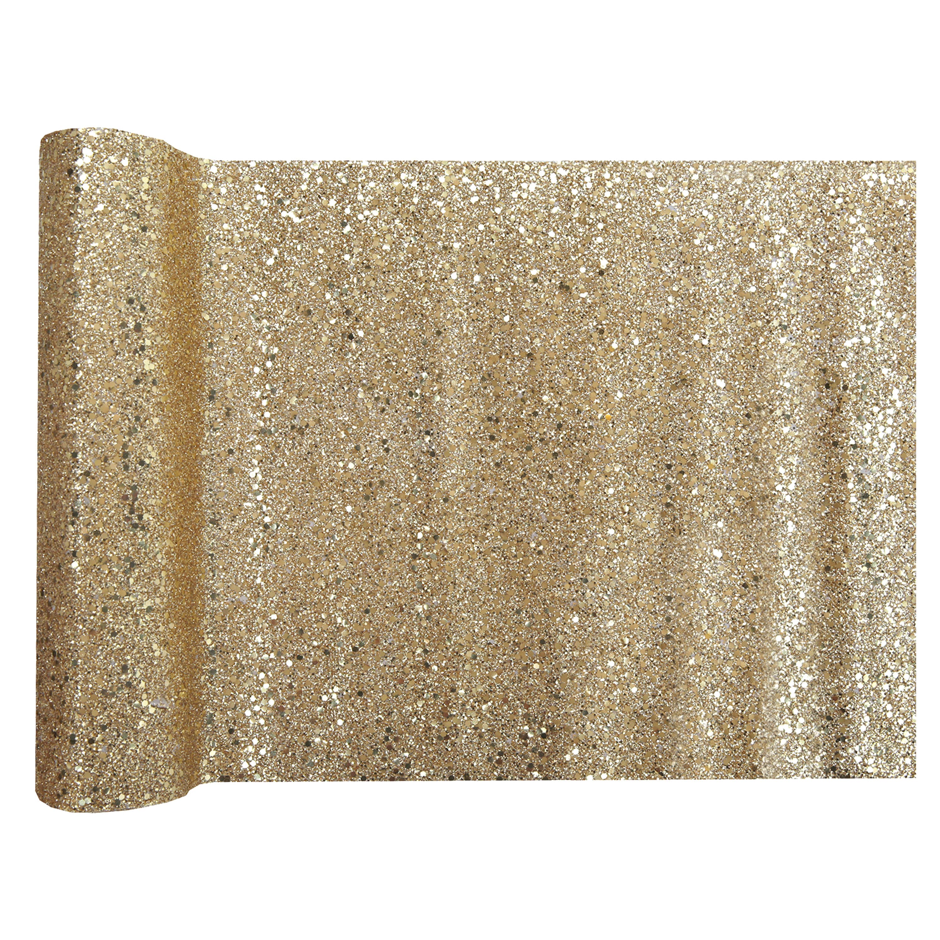 Tafelloper op rol - goud glitter - 28 x 300 cm - polyester