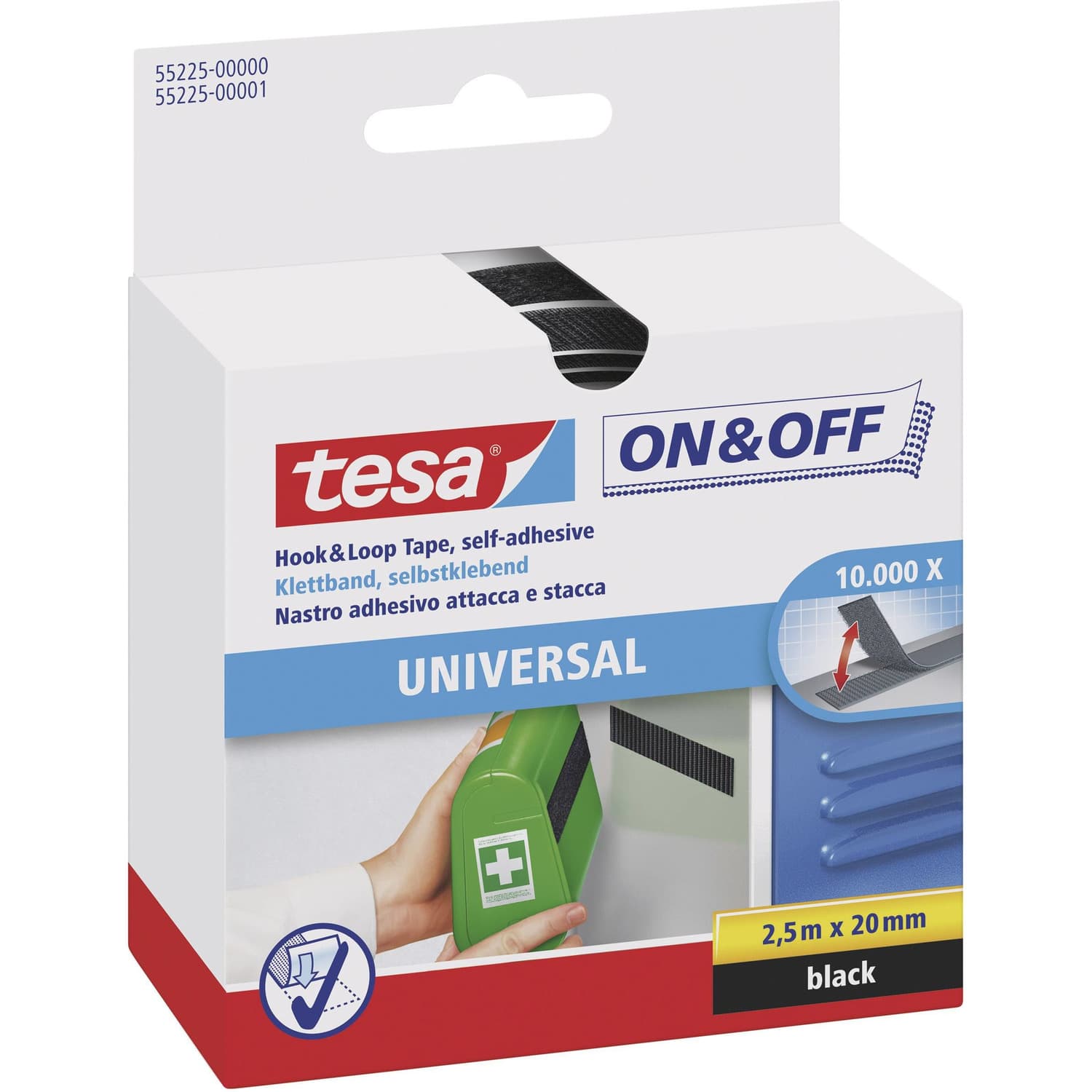 Tesa Klittenband - extra sterk - zwart - 2,5 m x 2 cm - zelfklevende haak en lusstrip