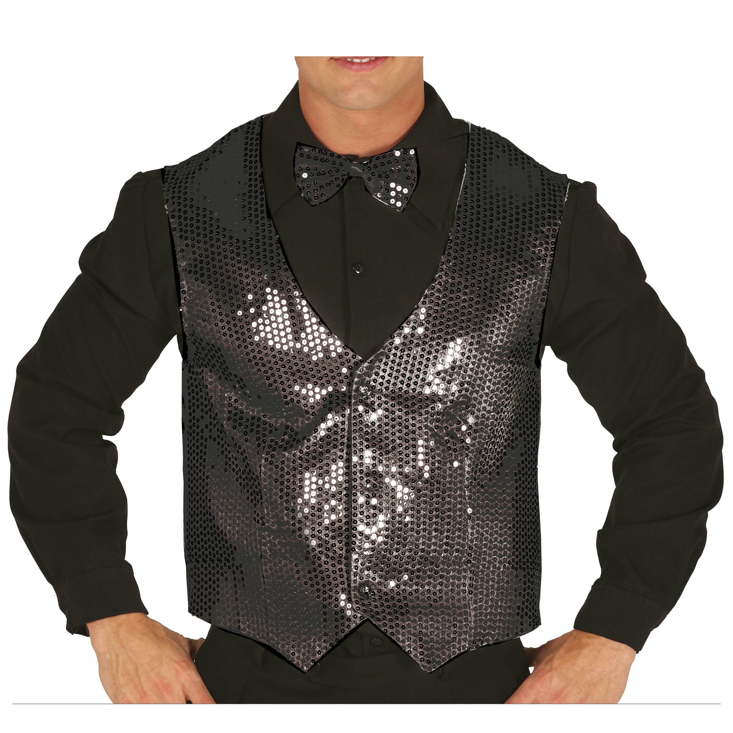 Verkleed feest gilet met pailletten - zwart - voor heren - one size