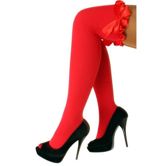 Verkleed kousen met rouches - felrood - dames feest kniekousen