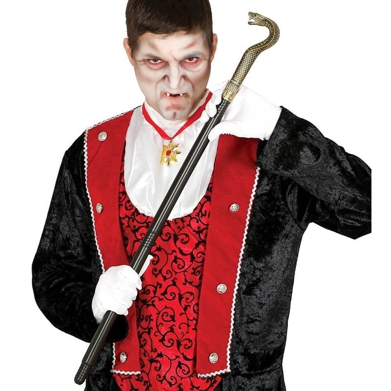 Zwarte vampier/Dracula wandelstok - met slangenkop - plastic - 78 cm