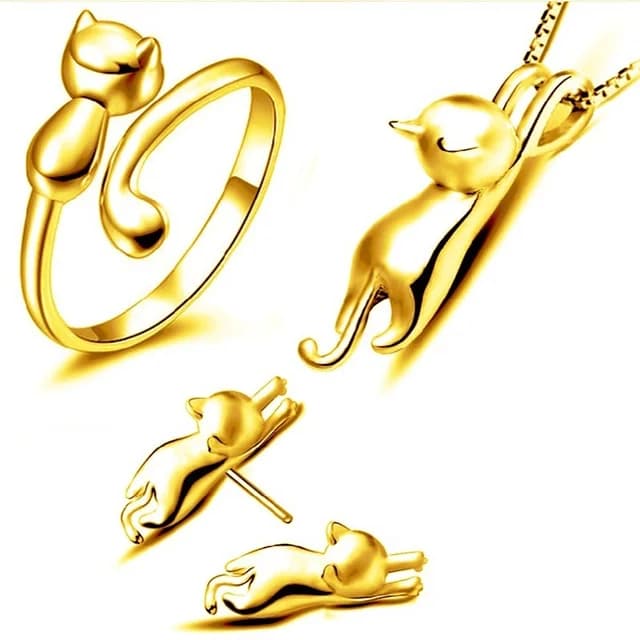 Goudkleurige 3-Delige Katten Sieraden Set - Sieraden - Spiritueelboek.nl