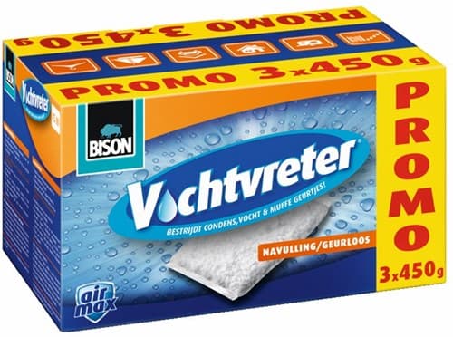 Bison vochtvreter® navulzak neutraal 3x 450 g schikt voor vochtvreter®, bestrijd hoge luchtvochtigheid, geen batterij nodig, ook geschikt voor