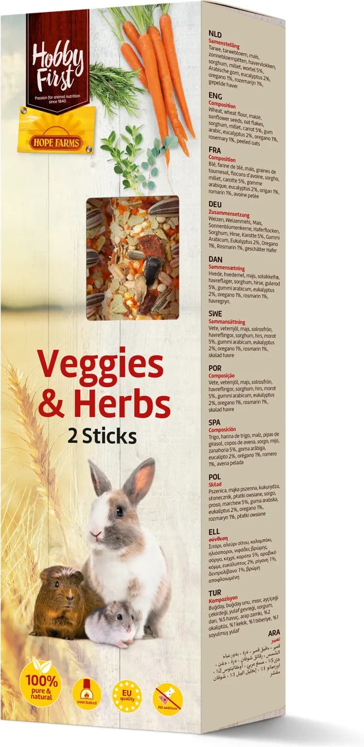 Hobby First Sticks knaagdieren veggies&herbs 90g 2 stuks