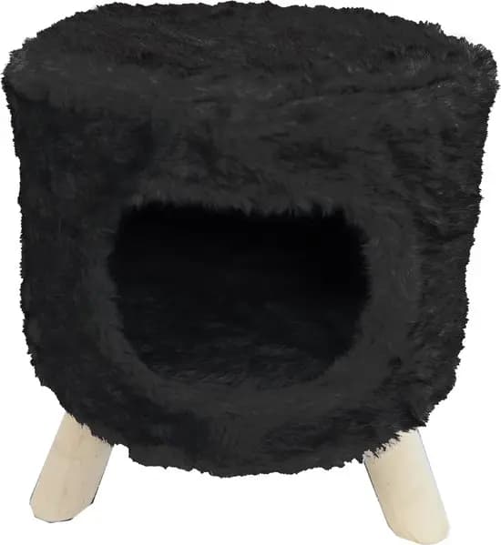 Poef rond+gat pluche zwart l42b50cm