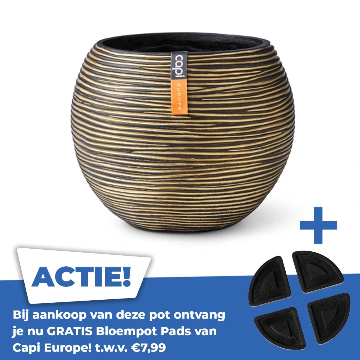 Vaas Bol Rib 22x18 Zwart Goud