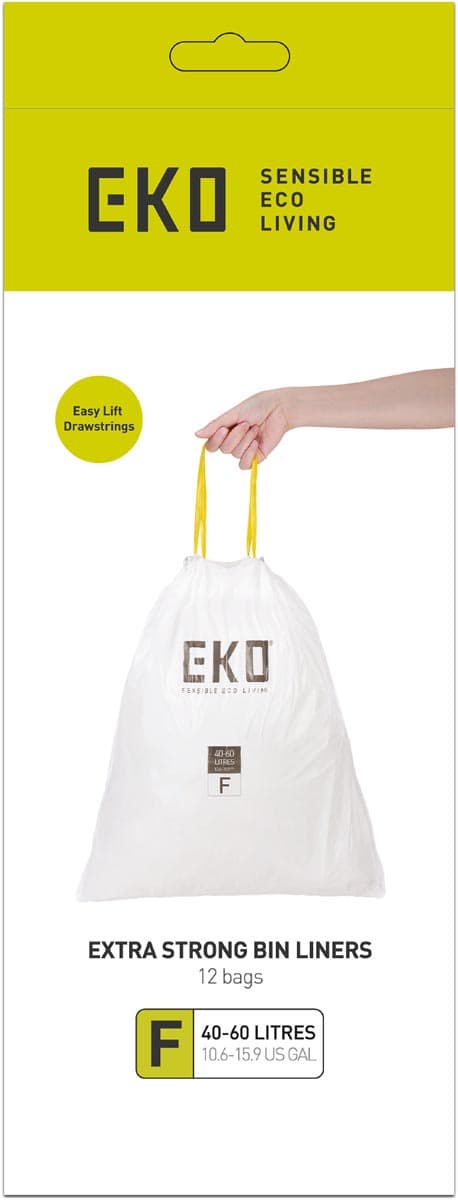 Eko vuilniszakken met trekbandsluiting, 40-60 liter, wit, 1 rol, 12 zakken