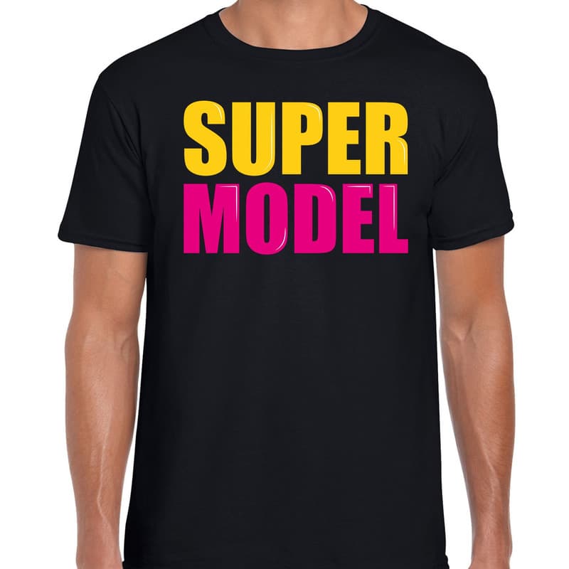 Super model tekst t-shirt - zwart - voor heren - carnaval - verkleedkleding - cadeau - verjaardag - foute party